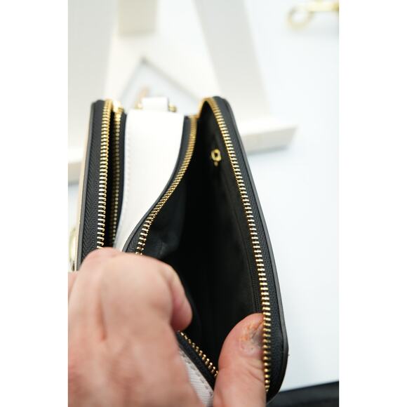 Beige Crossbody Camera Bag Gold Hardware Dual Zip with Wide Strap - Picture 4 of 10